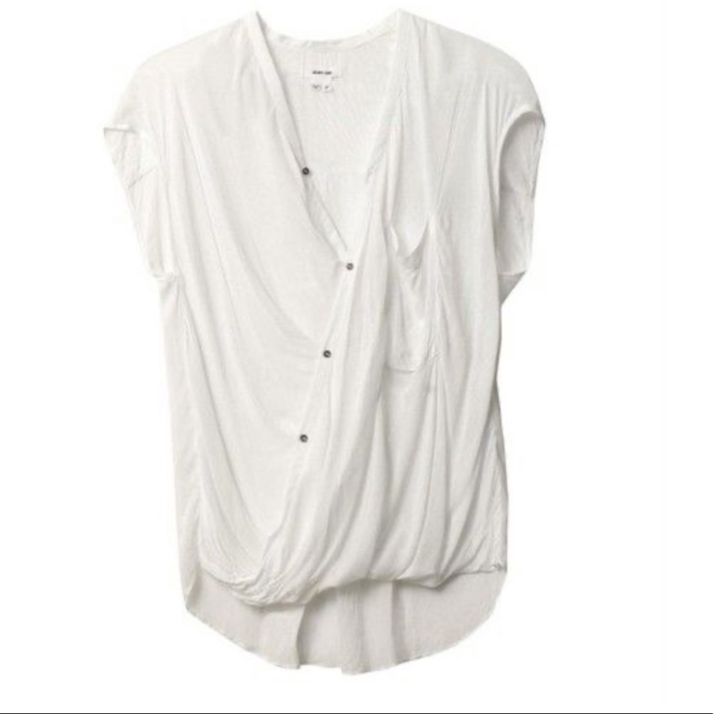 Helmut Lang Draped Asymmetrical Button Up Blouse - image 1
